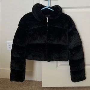 PLT Faux Fur Crop Puffer Jacket